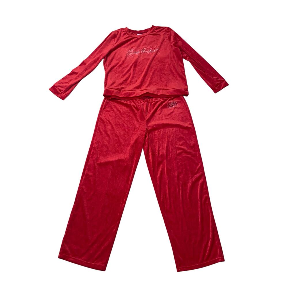 Juicy Couture Red Rhinestone Velour Y2K Holiday 2 Piece Pajama Lounge Set Sz XL